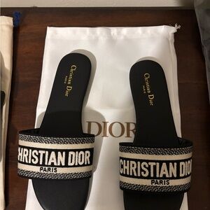 Dior Black and Cream Logo Slide Sandals